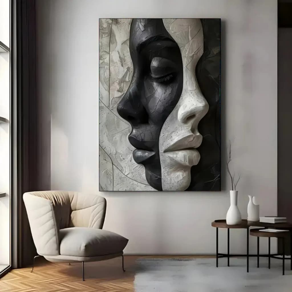 Quadro Decorativo Duas Caras Mulher Preto e Branco 80x110cm Decoração de Parede Luxo Sala Quarto MDF