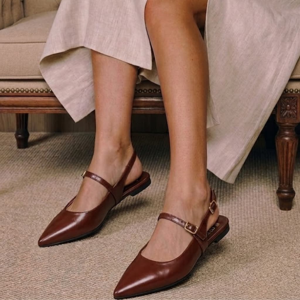 Slingback Feminino Sapatilha Bico Fino Mule Confortável Rasteira