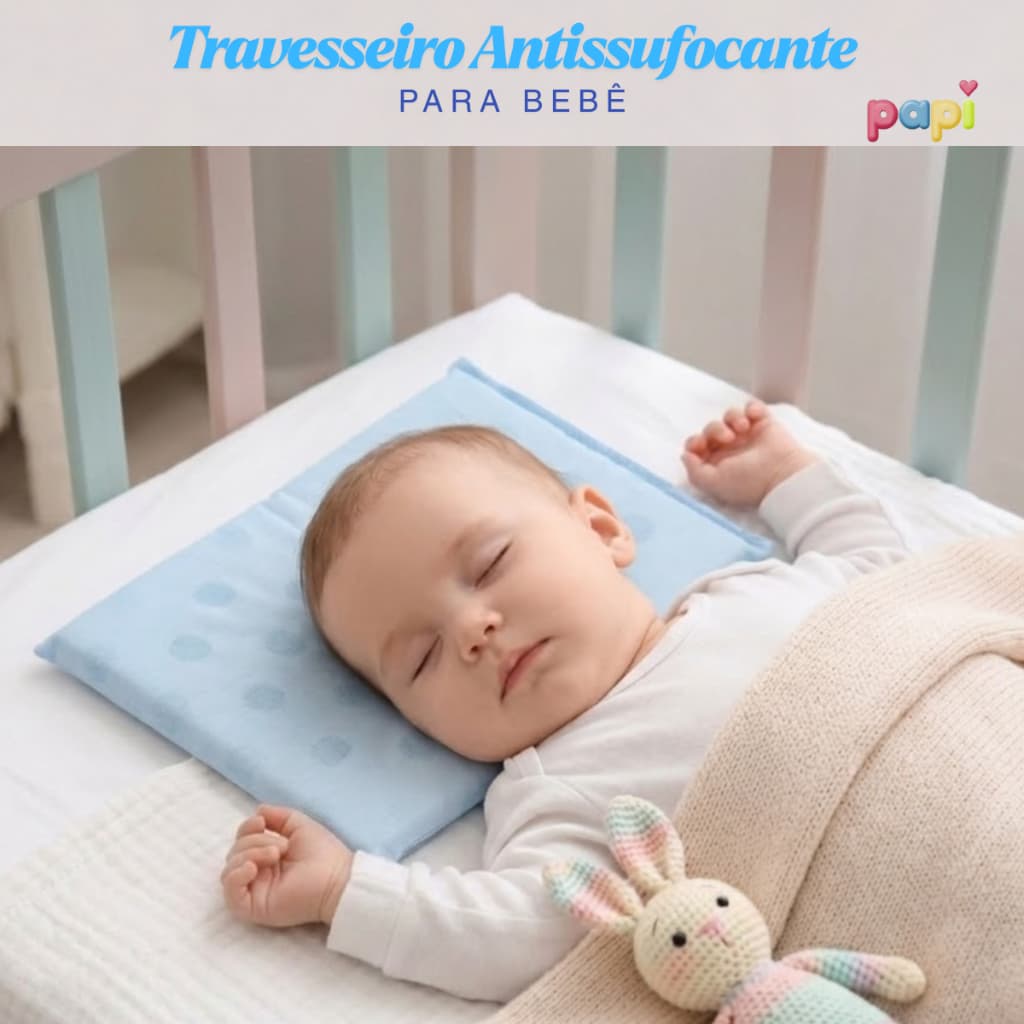 Travesseiro Antissufocante para Bebê 100% Algodão Papi Macio Respirável e Seguro 29x19x3cm ou Kit Com 2 Travesseiros