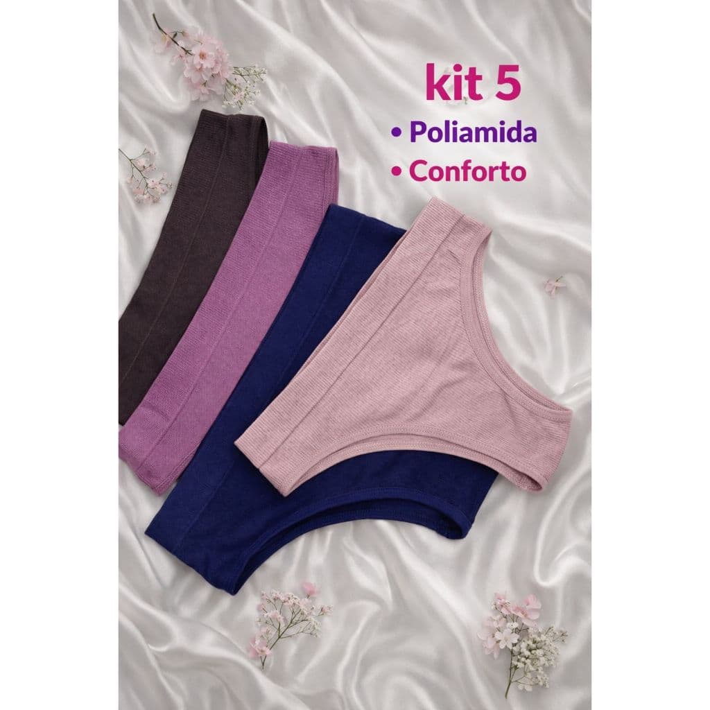Kit 5 Calcinhas Estilo Tanga Confortável No Tecido Premium Poliamida