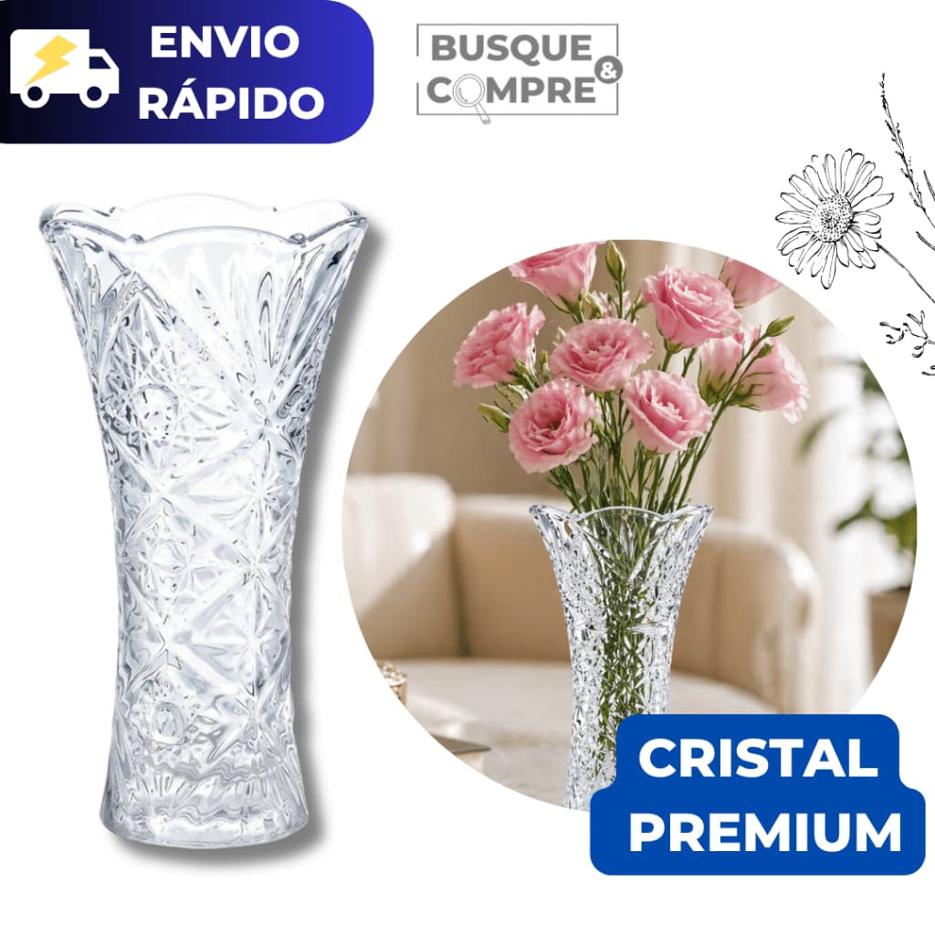 Vaso de Vidro Lapidado Luxo Elegante Decorativo Sala Mesa Centro Flores Premium