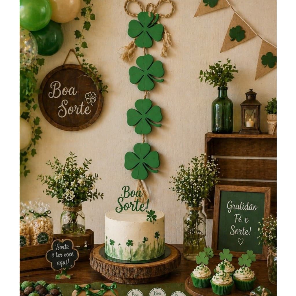 Margarida Em MDF Trevo 4 Folhas Penca Verde Decoração Parede Festa Quarto Casa