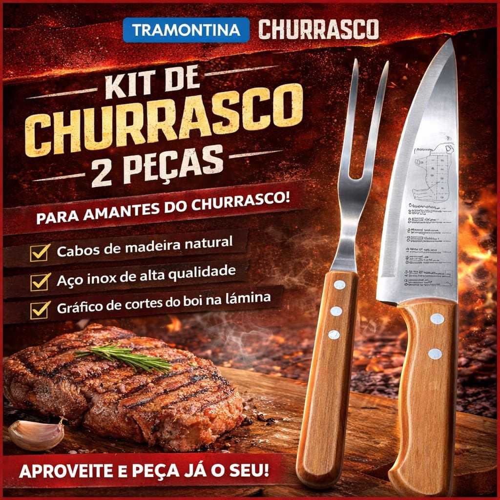 Kit Churrasco Tramontina 2 Peças – Faca + Garfo Trinchante