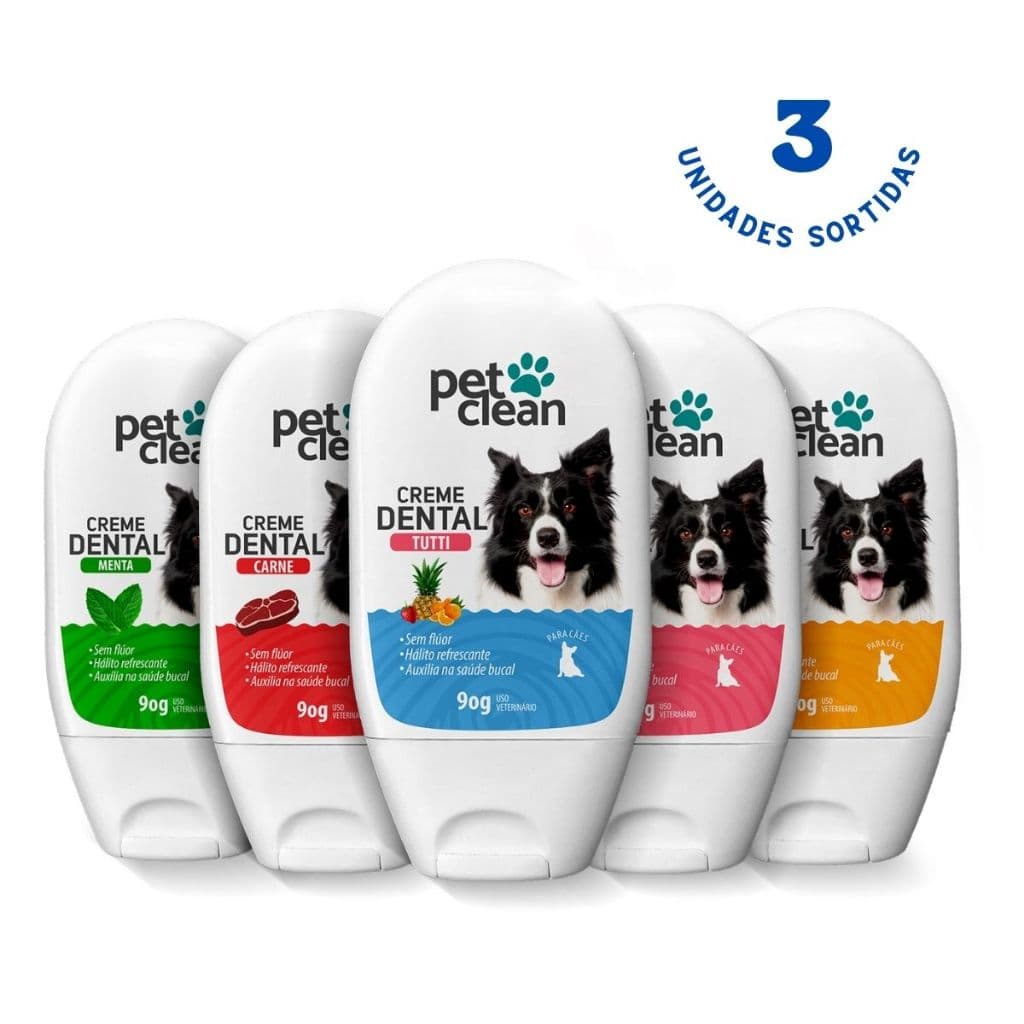 Kit 3 Sabores de Creme Dental Pet Clean Cachorro Gato 90g cada