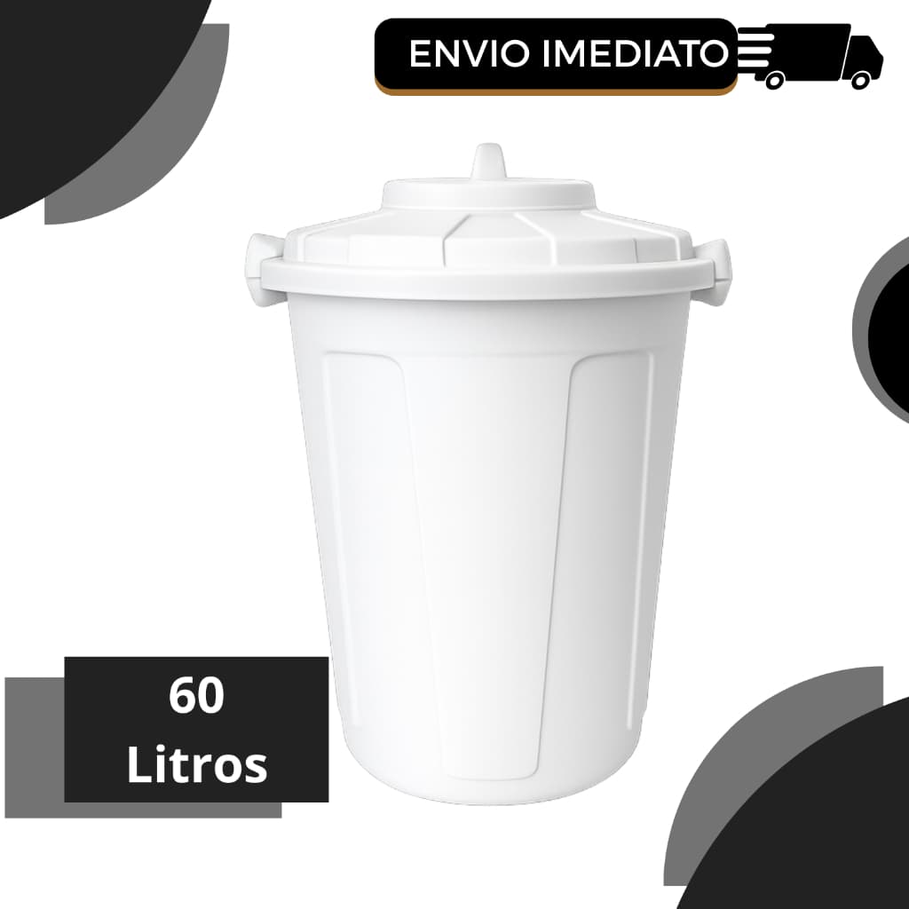 Cesto de Lixo Grande Resistente  60 Litros Branco com Tampa e Trava Higiênica Design Moderno