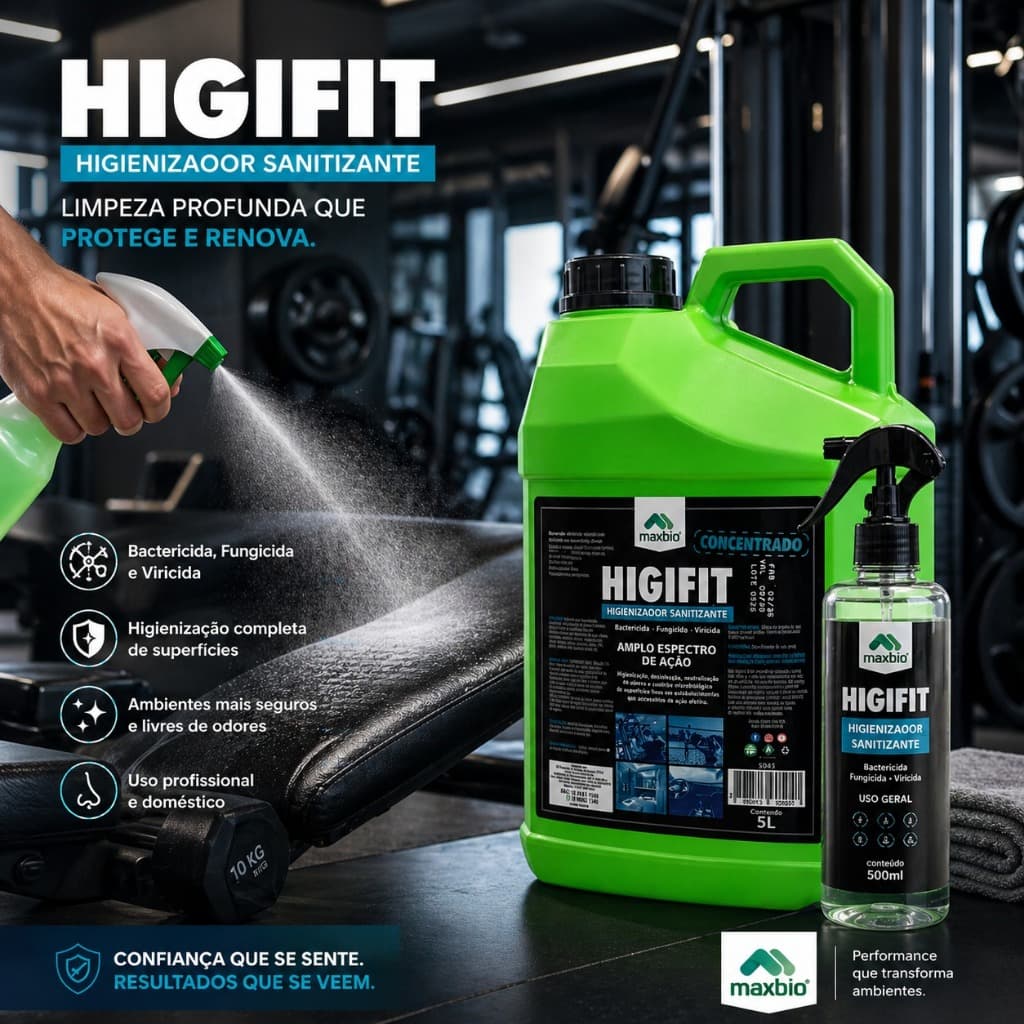 Limpeza Academia Higienizador Higifit Maxbio Bactericida Concentrado Uso Geral Limpeza