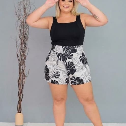 conjunto plus size feminino short e cropped com boa elasticidade na malha suplex peça clássica e despojada look perfeito