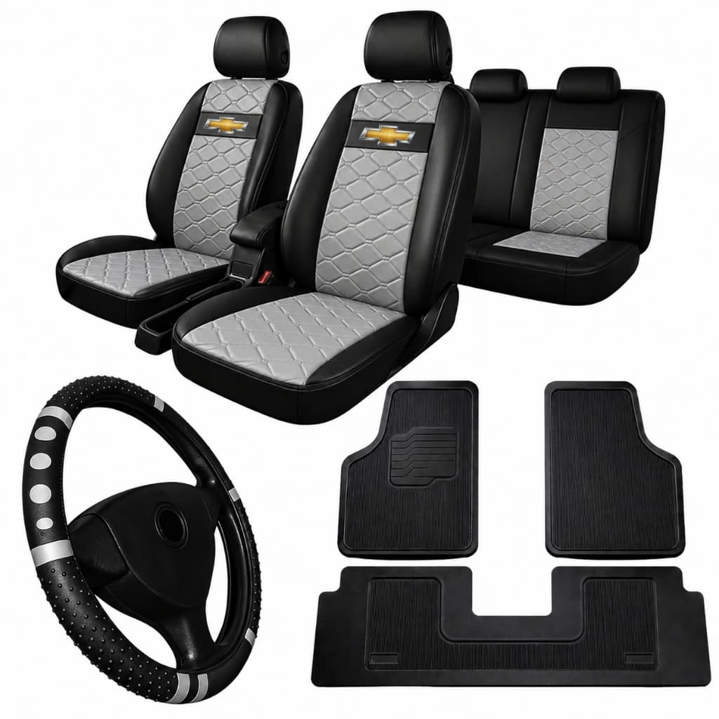 kit Capa Banco Carro Couro + Tapete Sport Corsa Wind 2-4 Portas + capa de volante GM