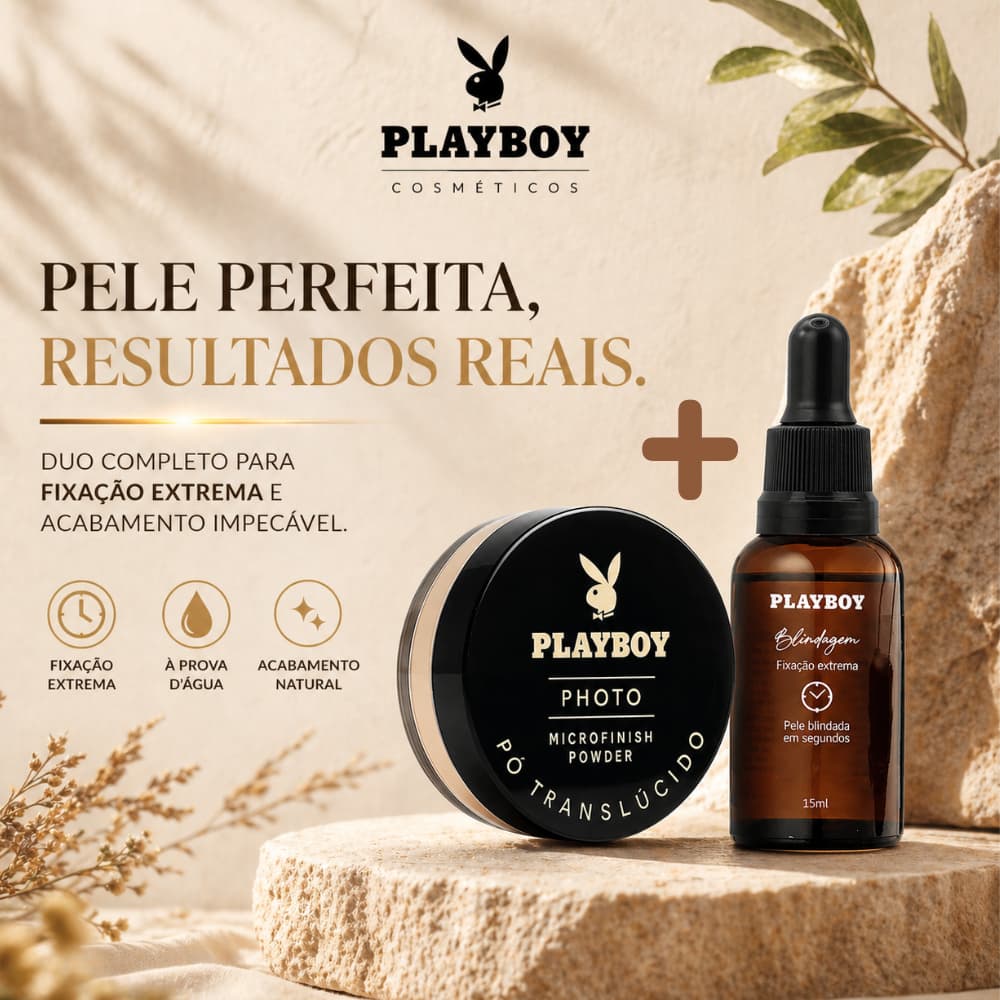 Kit Pó Translucido Photo Microfinish Powder Playboy + Blindagem De Maquiagem 3em1 Playboy 15ml
