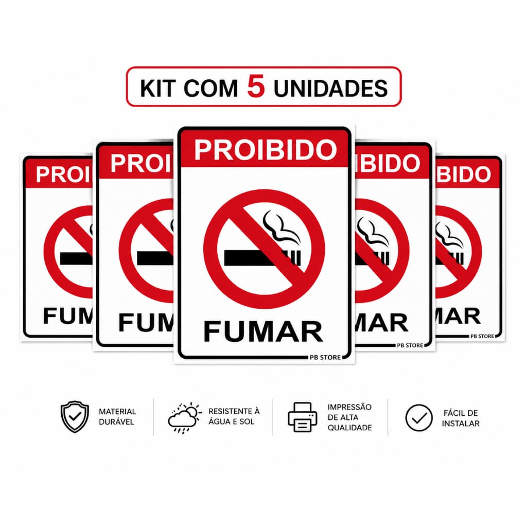Placa Proibido Fumar 5 Unidades - Lei Federal - Plaquinhas