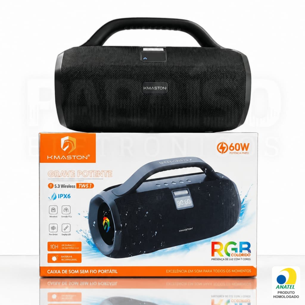 Caixa de Som BOOMBOX 60W Bluetooth Premium Alta Potência Subwoofer Prova d'Água TWS H'Maston TN41