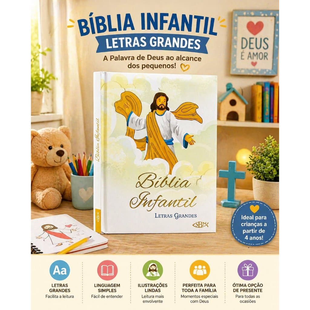 Bíblia Infantil Branca – Letras Grandes - Infantil