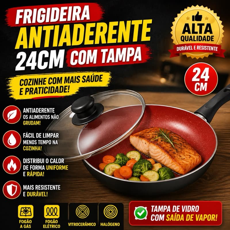 Frigideira Antiaderente 24cm Tampa
