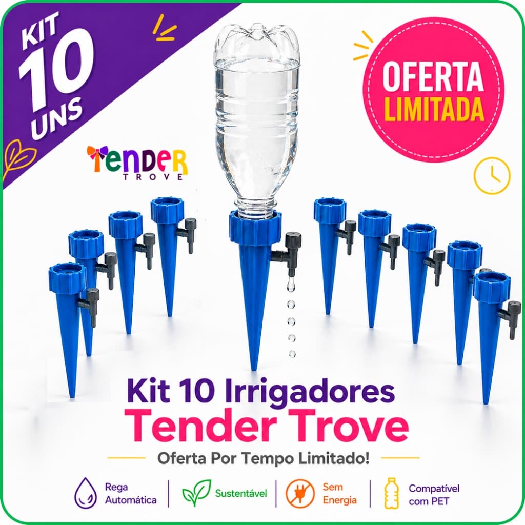 🌱 Kit 10 Irrigadores Gotejadores Garrafa Pet Automático Planta Horta Jardim Sustentável Tender Trove