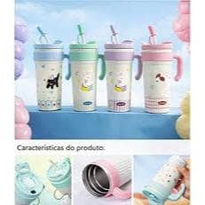 Garrafa Térmica 750ml Copo com Canudo Decorado Estiloso Mantém Quente e Frio