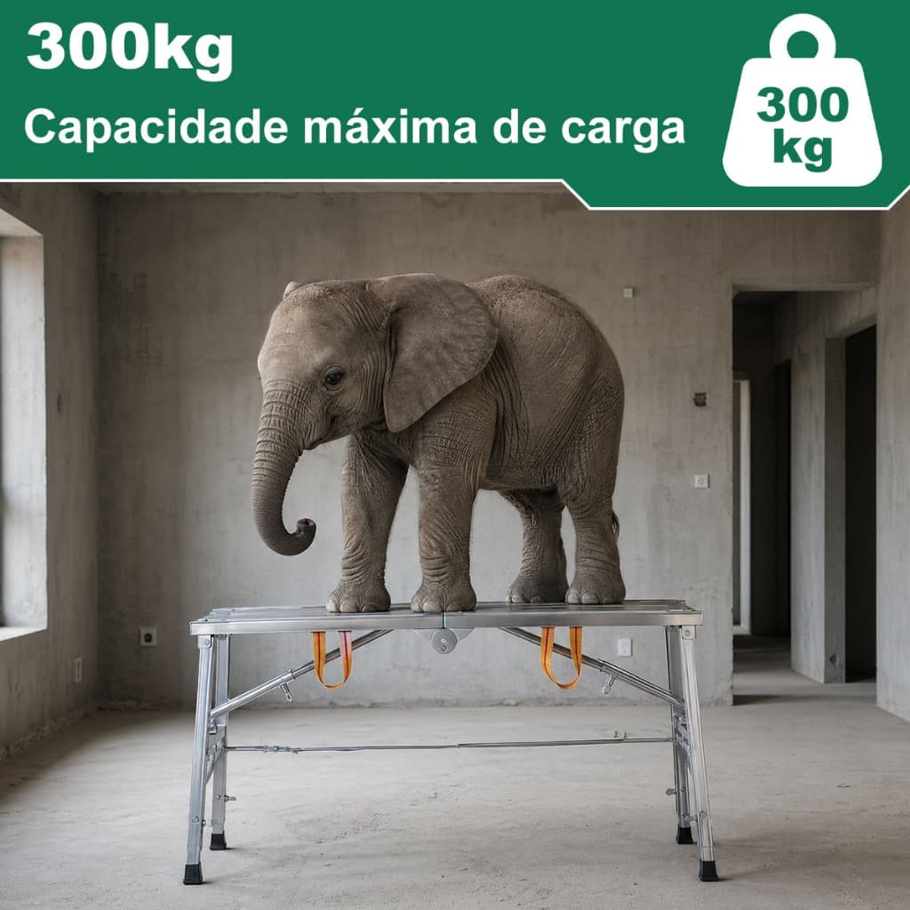🔥3 Alturas Ajustáveis🔥Andaime Dobrável Portátil 300kg Aço 120cm x 29cm x 60-85cm