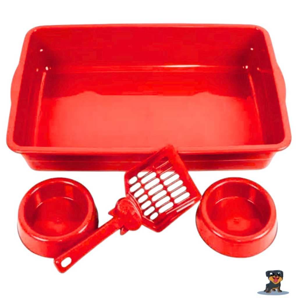 Caixa De Areia Para Gatos Pá Comedouro Kit Para Felinos Simples
