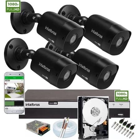 Kit Intelbras 4 Cameras de Segurança 1220b Black Dvr 4 Full Hd C / 500GB