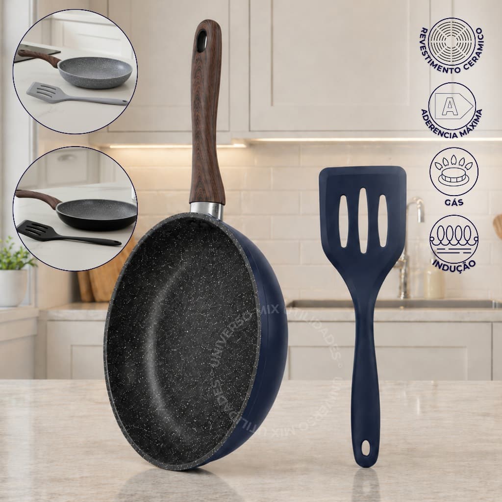 Kit Frigideira 2 Peças Revestida em Cerâmica Antiaderente 24cm - Fogão a Gás e Indução