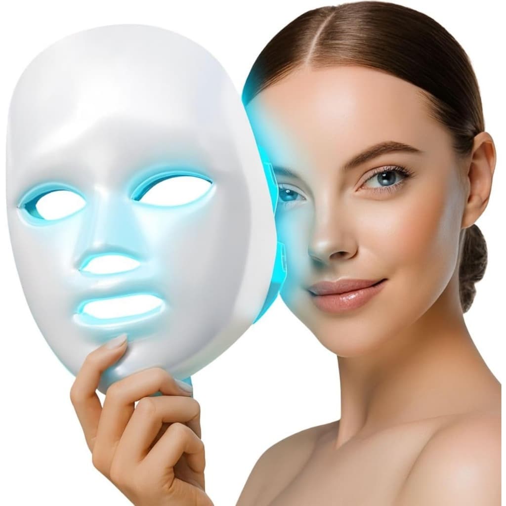 Máscara Facial LED 7 Cores Profissional Clareia a Pele, Controla Acne e Reduz Poros para Tratamento Facial em Casa