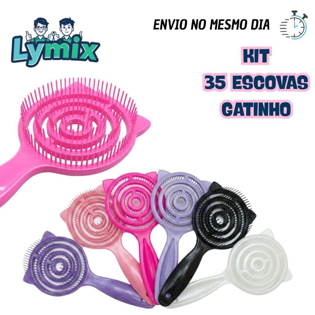 kit 35 Escova de Cabelo Gatinho Cute | Ideal para Lembrancinha e Uso Diário