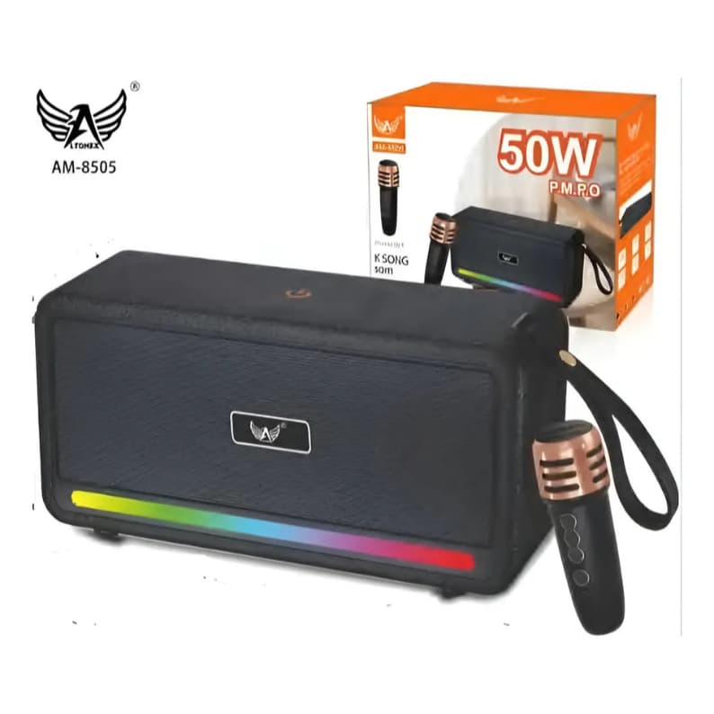 Caixa De Som Karaokê Microfone Bluetooth Potente 50W Infantil Adulto RGB Festas Estampado