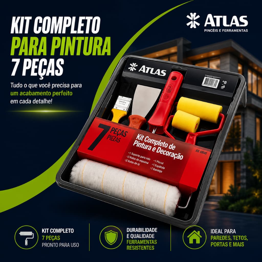 Kit Pintura E Decoração Completo 7 Peças Atlas Original