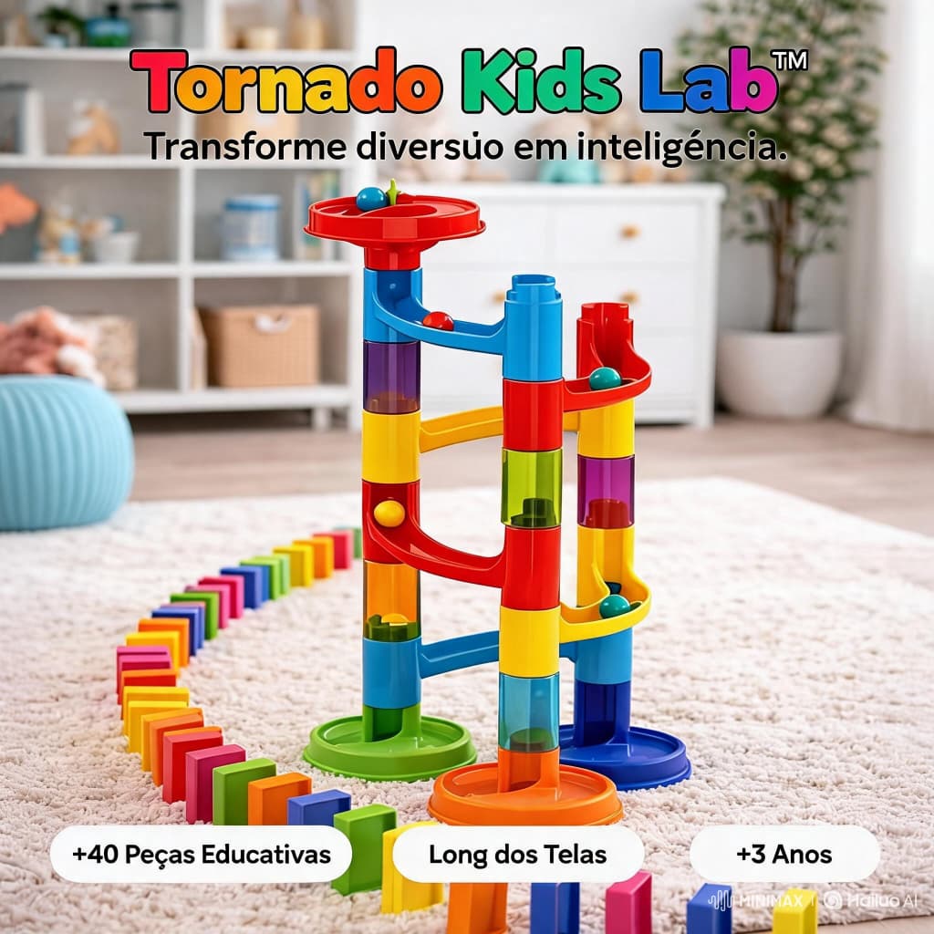 O Tornado Kids Lab™ é o brinquedo inteligente que transforma diversão em desenvolvimento real para crianças criativas.