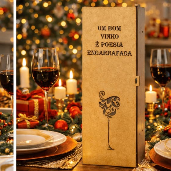 Caixa de Vinho em MDF  1L Presente Criativo Elegante  Tampa com Frase Personalizada Dia dos Pais