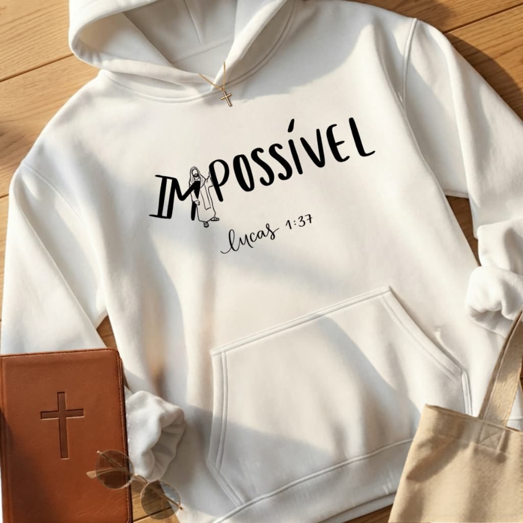 Blusa de Frio Moletom de frio Moletom Feminino Casaco de Inverno casaco de frio branco blusão bolso capuz cristão gospel
