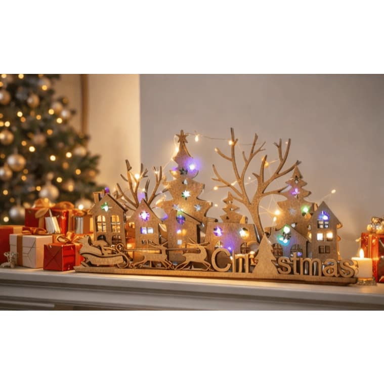 mini cidade de natal Iluminada em MDF Decoração Artesanal