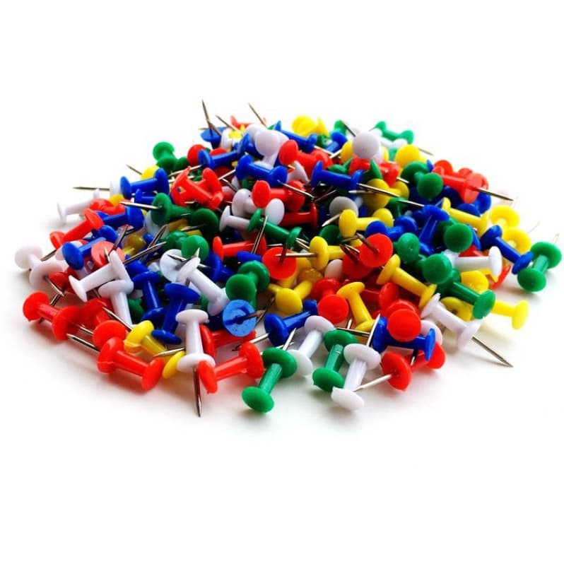 Kit 50, 100, 150 ou 200pcs Alfinetes Tipo Taça Coloridos Mapas Quadro Cortiça - Coloridos