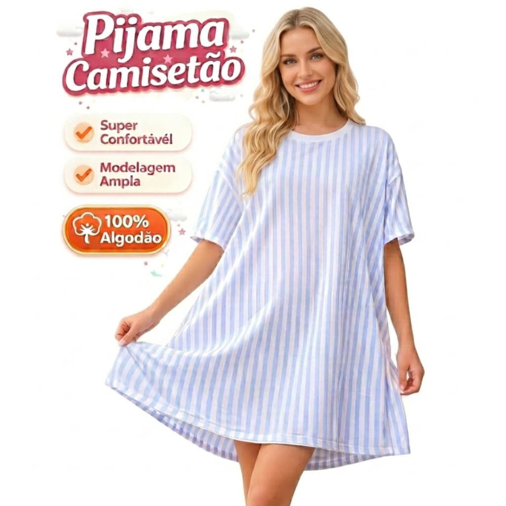 Camisola Listrada de Dormir noites agradáveis Confortável e Leve para Noites de Sono