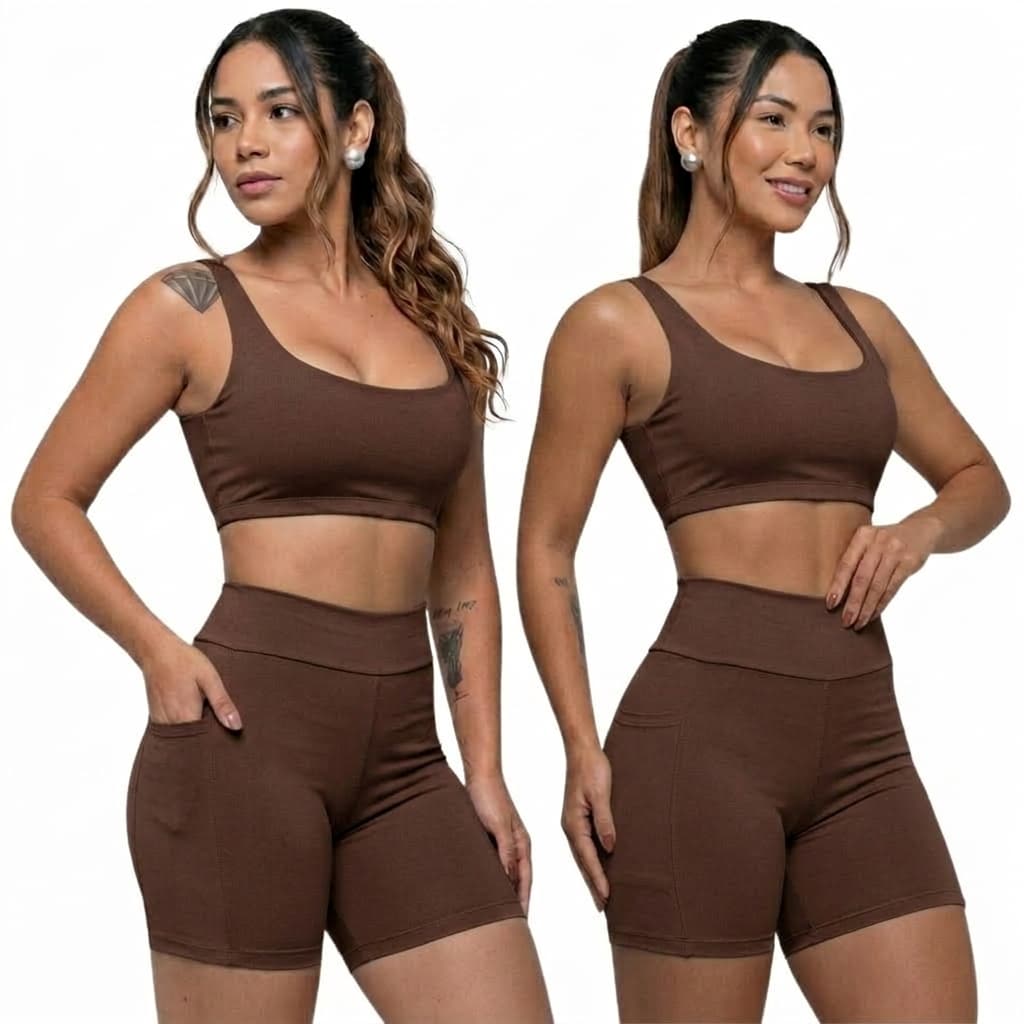 Roupa de Academia Short e Top Conjunto de Academia Feminino Suplex Short Compressão