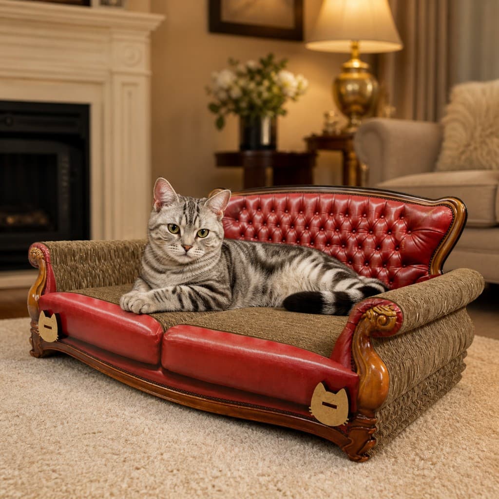 Arranhador Vintage Vermelho Luxuoso e Exclusivo serve de cama ou sofa para seu gato