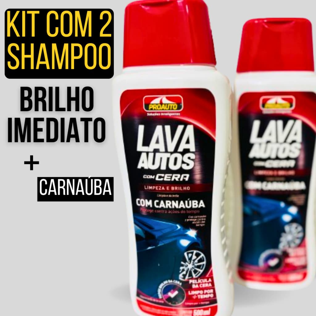Kit C/ 2 Shampoo Lava Autos C/Cera Carnáuba 500ml Brilho Imediato e Hidrorrepelencia