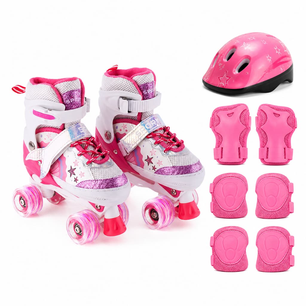 Patins Quad 4 Rodas Infantil Lançamento da Sereia c/ Luz de Led em Todas Rodinhas + KIT PROTEÇÃO!