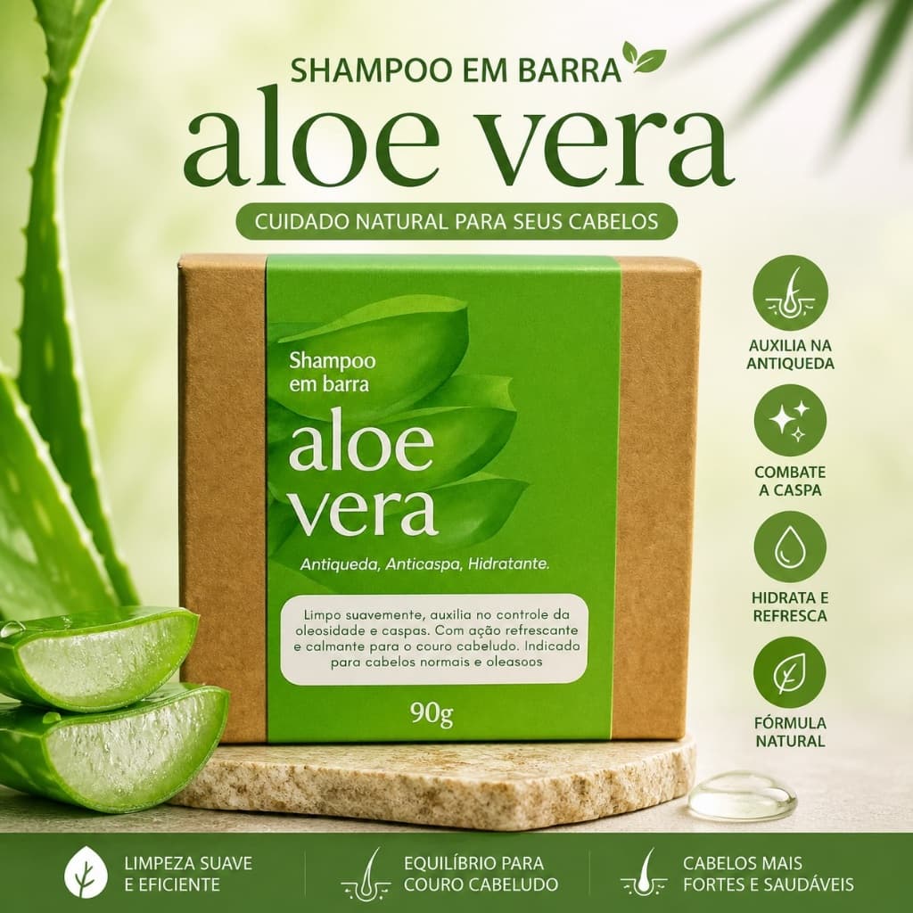 Shampoo Sólido Aloe Vera Anticaspa Hidratante Natural Limpeza Suave para Cabelos Oleosos