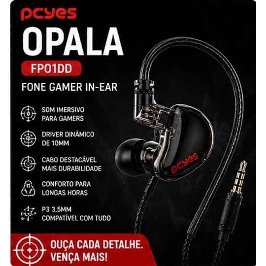 Fone de Ouvido Gamer PCYes Opala Headset Gamer RGB com Microfone Som Estéreo PC