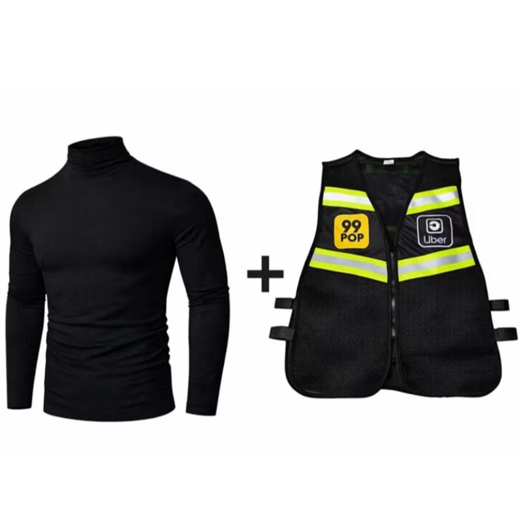Kit Colete Refletivo Uber Moto 99 Pop Motoboy com Zíper + Blusa UV gola alta