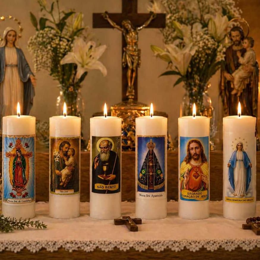 6 Velas 7 Dias Santos Católicos 100% Parafina Velas Faria Velas Religiosas