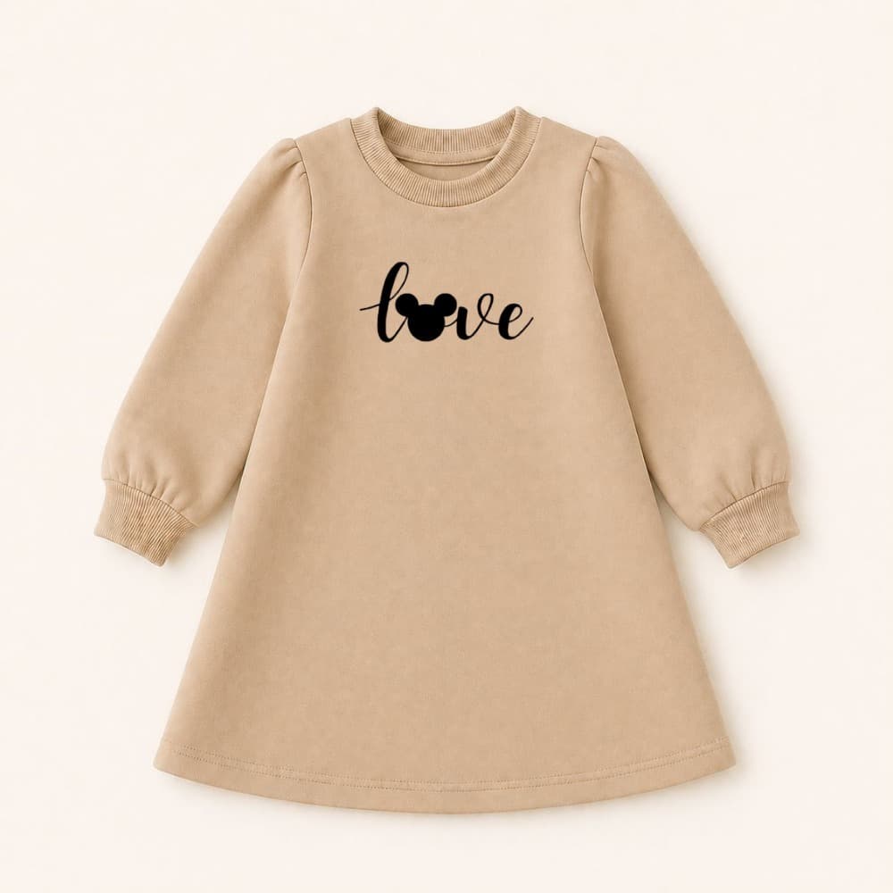 Vestido Moleton Infantil Menina Agasalho Inverno Frio Estampado Love Sobretudo Manga Longa Quentinho  Minnie