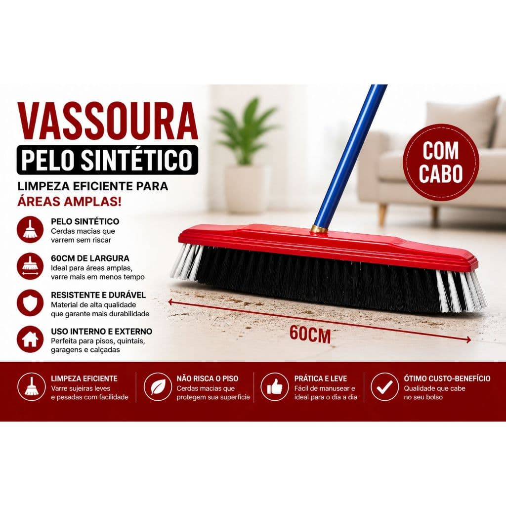 vassoura pelo sintético 60cm com cabo