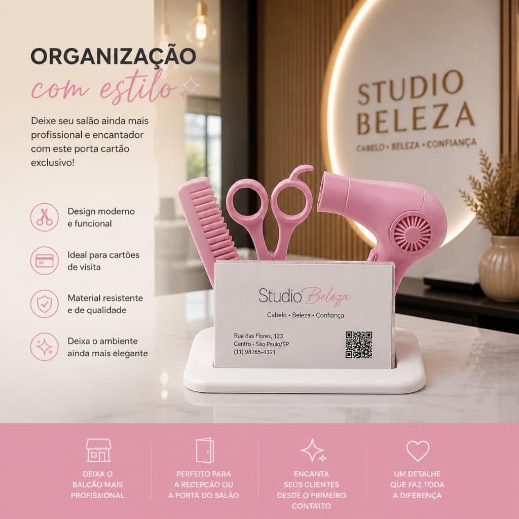 Porta Cartão Salão de Beleza Organizador Profissional Cabeleleiro Suporte de Cartões de Visita Decorativo