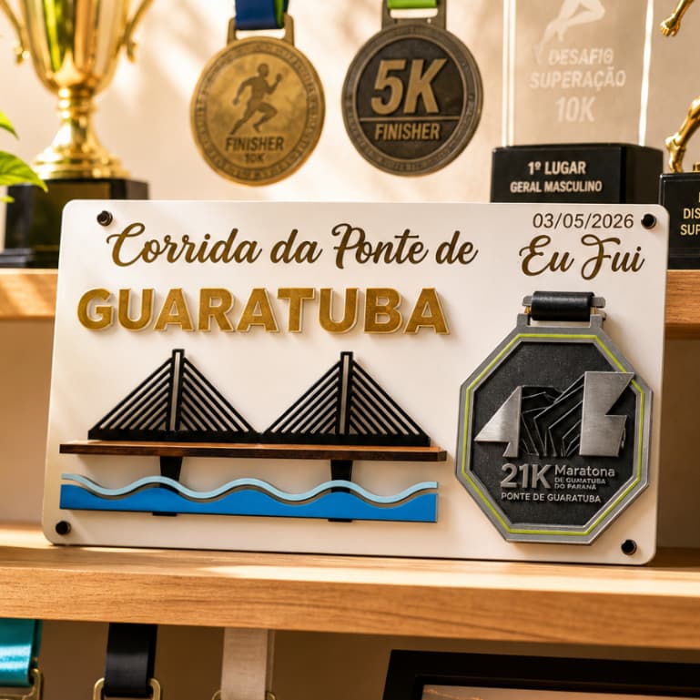 Porta Medalha Corrida Da Ponte Guaratuba 2026 Placa Decorativa Em MDF Acrílico