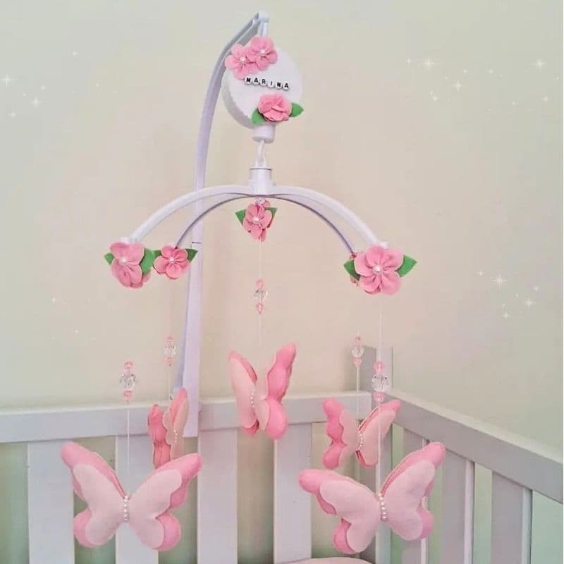 Móbile Musical para Berço Borboleta Rosa Giratório – Decoração Bebê Menina
