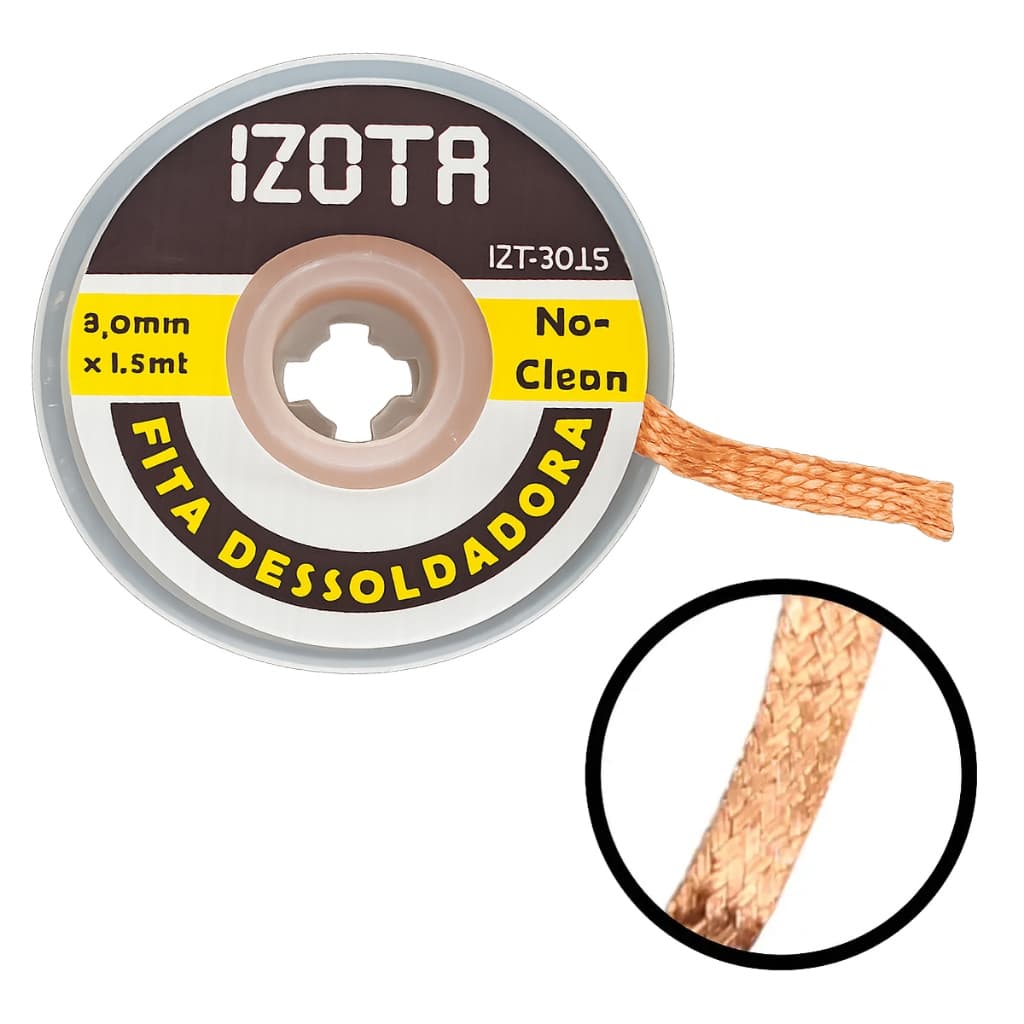 Fita Dessoldadora Malha de Cobre Izota 1,5m X 3,0mm Solda Dessolda