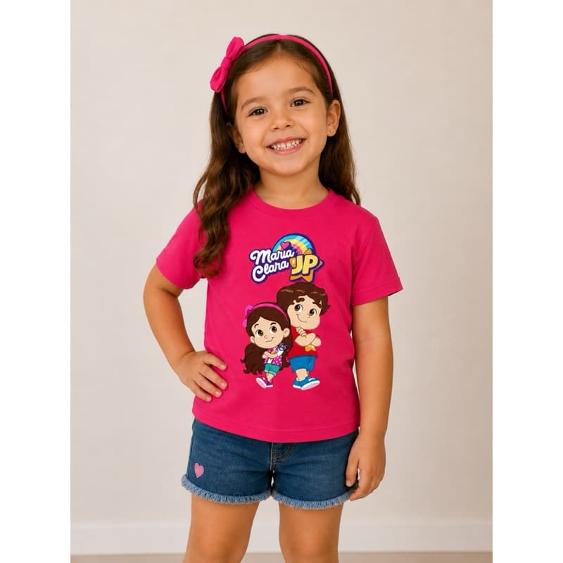 Camiseta Maria Clara E Jp Show Blusa Youtuber Jogos Pink Infantil Festa Presente Passeio Juvenil Unissex Camisa Casual