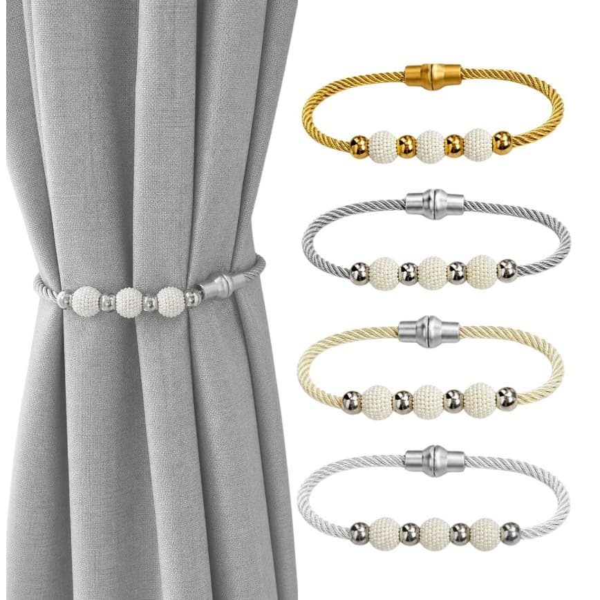 Kit 2/4 Prendedor de Cortina Enfeite Decorativo Pérola Luxo