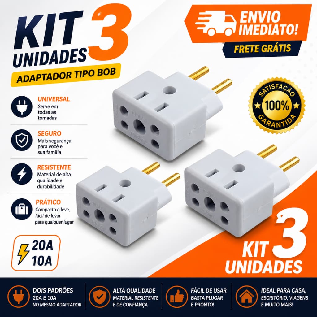 Adaptador de Tomada Bob Air Fryer 10A/20A Pino Maciço Kit com 3 Resistente Secador Ferro de Passar